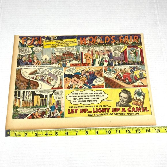 Camel Cigarette Ad New York World's Fair 1939 Comic Half Page Original Newspaper - Picture 9 of 11